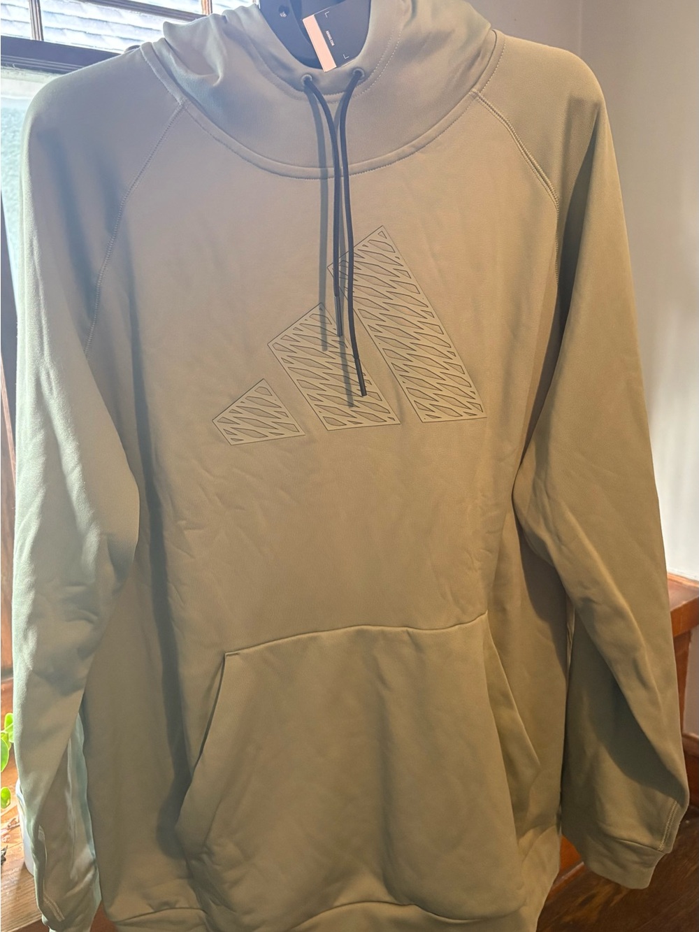 adidas Olive Green Pullover Hoodie with Embossed Logo